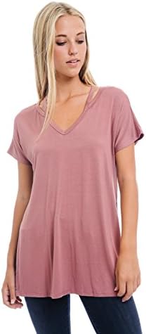 Emery Pointe Vneck Cutout Slits Short Sleeve Tunic (Small, Mauve)
