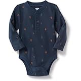 オールドネイビー OLD NAVY/ ワッフル-ニット ヘンリー ボディスーツ オレンジ パインコーン ロンパース長袖 3～6ヶ月【並行輸入】