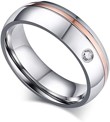 Mealguet Jewelry Women Stainless Steel Rose Gold Line Cubic Zircon Promise Wedding Engagement Ring Bands