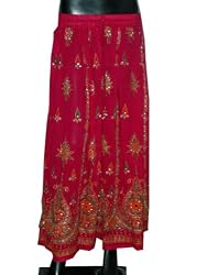 Designer Womens Bohemian Chic Hot Pink Bead Ethnic Beaded Fancy Bellydance Skirt