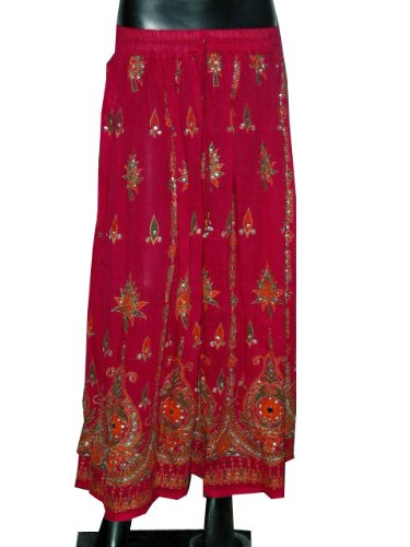 Long Skirt- Deep Pink Crinkled Beaded Bohemian Dcrapechic Chic Womens Summer Fashion India Skirt