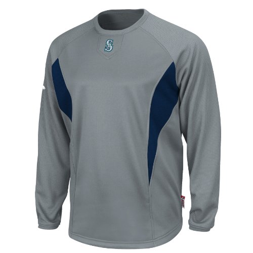 MLB Seattle Mariners Adult Long Sleeve Crew Tech Fleece Pllovr (Pro Granite/Pro Navy, Large)