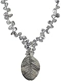 Sterling Silver Dyed Grey 7-8mm Cultured Keshi Pearl Necklace w/ Silver Leaf Pendant, 17