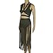 Womens Sexy 2 Pieces Outfits Backless Wrapped Crop Top Tasseles Skirt Club Dress