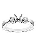 18k White Gold Prong-Set Engagement Ring Setting with Round Bezel-Set Sidestones (1/3 cttw)