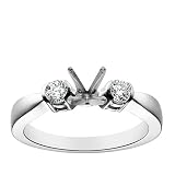 18k White Gold Prong-Set Engagement Ring Setting with Round Bezel-Set Sidestones (1/3 cttw)