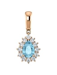 18K Rose Gold 7.00x5.00mm Pear Cut Aquamarine and Diamond Pendant -- LIFETIME WARRANTY