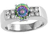 1.50 cts Genuine Round Mystic Rainbow Topaz and Diamond Ring - 14kt White or Yellow Gold