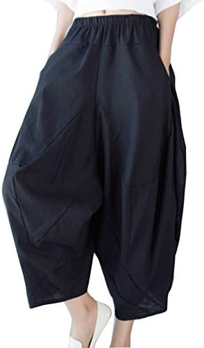 ColorsBL Women's Solid Cotton Linen Baggy Harem Capri Hippie Pants Trousers YWM05 Black