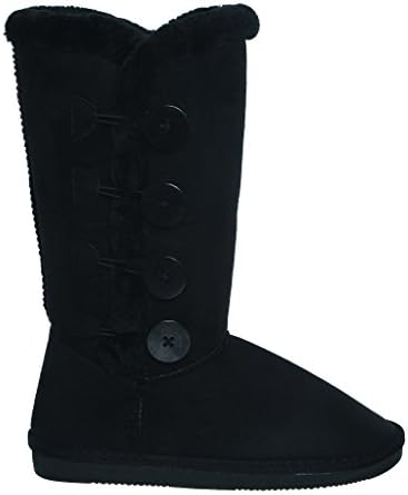 Tina/02 Plain Color Four Button Fur Lined Mid-calf Snow Boots (7, black)