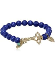 NINE WEST VINTAGE AMERICA "Royal Charmer" Gold-Tone and Blue Key Motif Stretch Bracelet, 2.3"