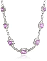 Sterling Silver Created Pink Sapphire and Diamond Necklace (Cttw, G-H Color, I2-I3 Clarity), 17"
