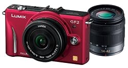 Panasonic デジタル一眼カメラ GF2 レンズキット(14mm/F2.5パンケーキレンズ、14-42mm/F3.5-5.6標準ズームレンズ付属) フルハイビジョンムービー一眼 ファインレッド DMC-GF2 W-R