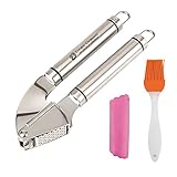 Foodie Elements Advanced Stainless Steel Ginger Garlic Press Garlic Mincer with Silicone Garlic Tube Peeler & Basting Brush