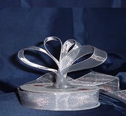 Sheer Organza Ribbon Mono Edge - 3/8" - 25 Yards (75 FT) - Silver