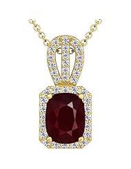 18K Yellow Gold Cushion Cut Ruby And Round Diamond Pendant