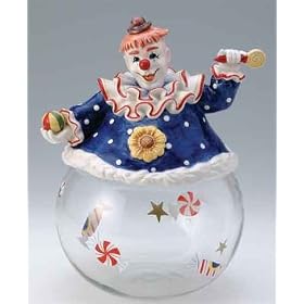 Porcelain Top Crack Glass Belly Clown Cookie Jar by VG