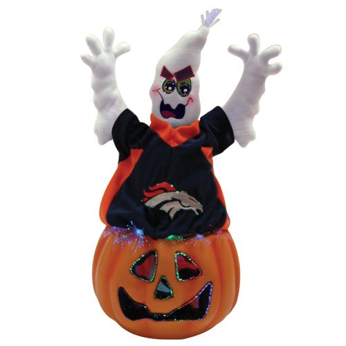 NFL Denver Broncos Lighted Fiber Optic Halloween Ghost Decoration on Pumpkin