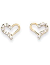 MadiK® 14k Yellow Gold Polished Small Heart with CZ Post Stud Earrings