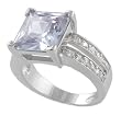 SilverBin Sterling Silver Engagement Style Princess Cut Prong Set Lavender CZ Ring with Small CZ Accents