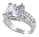 SilverBin Sterling Silver Engagement Style Princess Cut Prong Set Lavender CZ Ring with Small CZ Accents