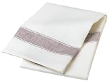 Domestique Linen/Cotton Herringbone Set of 3 Kitchen Towels, White and Aubergine