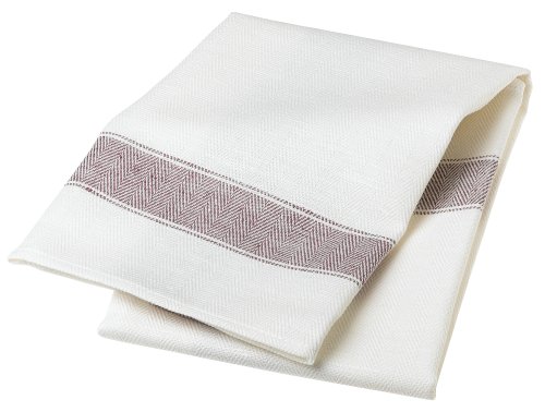 Domestique Linen/Cotton Herringbone Set of 3 Kitchen Towels, White and Aubergine