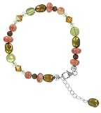 Sterling Silver Brown And Orange Swarovski Crystal & Nuggets 7 7.5 8 8.5 Adjustable Bracelet With Lobster Clasp