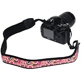 BIRUGEAR Pink Flower Soft Anti-Slip Neoprene Camera Shoulder/Neck Strap for Canon SX510 HS SX50 HS SX500 IS SX40 HS SX30 IS G15, Nikon P7800 P520 P510 L820 L810 L120 and more SLR Digital Camera with Cleaning Cloth