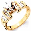 14Kt Yellow Gold Baguette Diamond Engagement Ring, Semi-Mount Setting