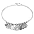 White Gold Rhodium Bonded Pave Clear CZ Heart Charms with Hook Clasp in Silvertone