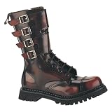 ATTACK-10, Men's 10 Eyelette Leather Calf Boot with 4 Buckles in Two Colors by Demonia