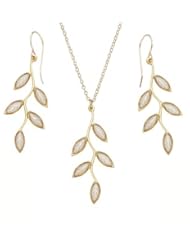Leaf Earring and Necklace Set - Pearl Jewelry for Women - Gold Charms - Millefiori Polymer Clay - Israeli Designer - Romantic Gifts for Her