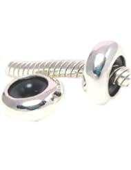 2 Solid Sterling Silver Circle Spacer/stopper Bead (With Black Rubber) Pandora Chamilia Biagi & European Bracelets Compatible