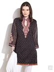 Paisley Print Embroidered Kurta-Black-42