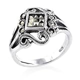 Sterling Silver Marcasite Ring, Size 6.5