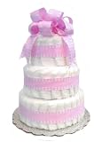Classic Pastel Baby Shower Diaper Cake (3 Tier, Pink)