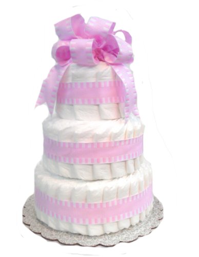 Classic Pastel Baby Shower Diaper Cake (3 Tier, Pink)