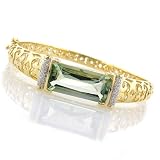 14K Yellow Gold 7.5 Mint Green Quartz, Pink Tourmaline Diamond Bangle