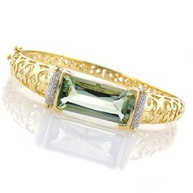 14K Yellow Gold 7.5 Mint Green Quartz, Pink Tourmaline Diamond Bangle by Pink-Tourmaline Bracelets