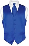 Biagio Men's Solid ROYAL BLUE SILK Dress Vest NeckTie Set for Suit or Tuxedo