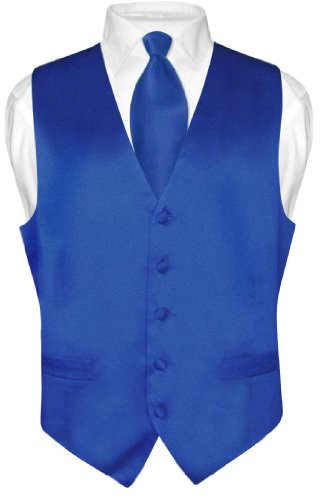 Discount Biagio Men's Solid ROYAL BLUE SILK Dress Vest NeckTie Set size Medium