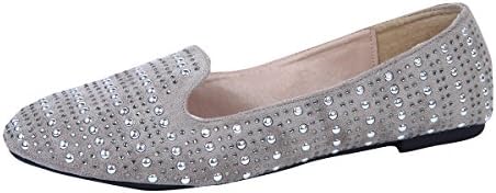 Sol Los Angeles Premium Women's Studded Suede Ballet Flat Shoes, Grey, 6 B(M) US