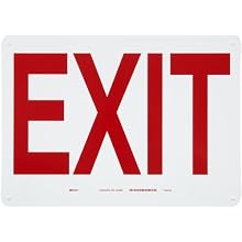 Brady 22490 10" Height, 14" Width, B-401 Plastic, Red On White Color Exit And Directional Sign, Legend "Exit"