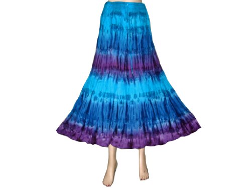 Bellydance Boho Gypsy Women Cotton Skirts Azure Blue Tie Dye Long Skirt 37