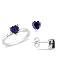 Sterling Silver 2 4/5 CT TGW Heart Created Sapphire Ring and Earring Set