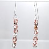 Pink Czechoslovakian Glass and Sterling Silver Dangle Earrings, #9430