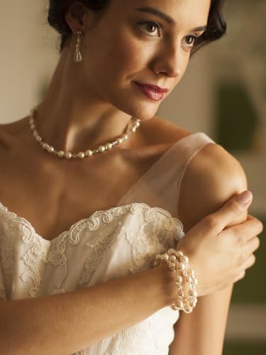 Adjustable Coil Ivory Simulated Pearl Wedding Bracelet