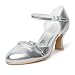 Women's PU Leather Upper Mid Heel Pumps Closed-toes With Rhinestone Wedding Bridal Shoes