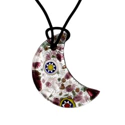 Handmade Crescent Moon Design Murano Glass Pendant - Mona Purple/Silver Style3